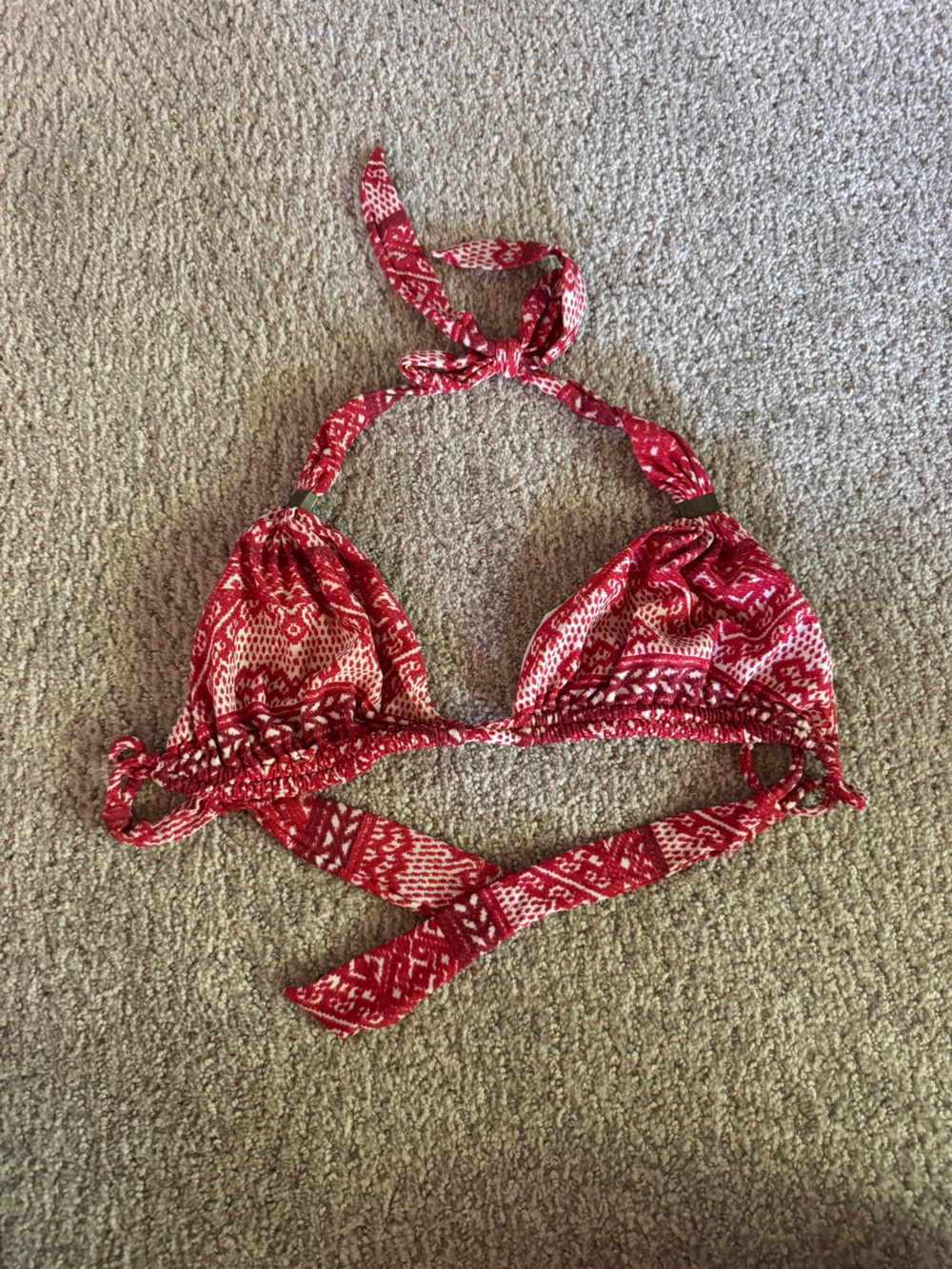 Women’s Red Patterned Tie-Back Bikini Top